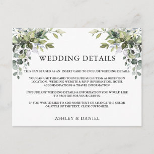 Modern Elegant Greenery Wedding Details Card