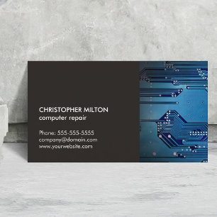 Modern Elegant Grey Blue Circuit Computer Repair Business Card