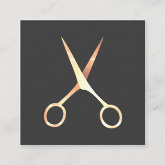 Modern Elegant Grey Faux Gold Scissors HairStylist Square Business Card
