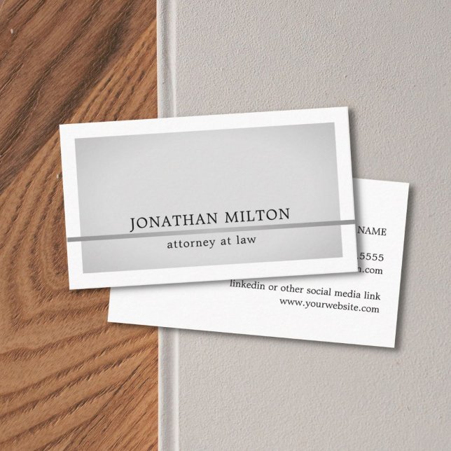 Modern Elegant Grey Faux Silver Line Attorney Business Card (Creator Uploaded)