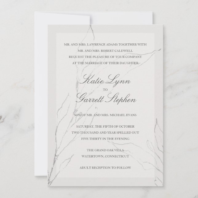 Modern Elegant Grey Floral Wedding Invitation (Front)