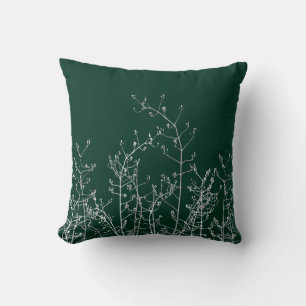 Modern Elegant Grey Flowers on Dark Emerald Green Throw Pillow
