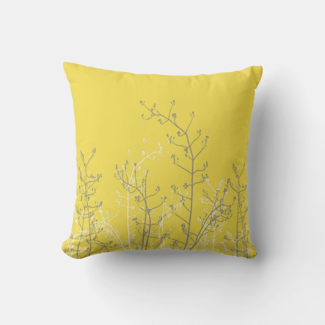Modern Elegant Grey Flowers on Yellow Throw Pillow (Front)