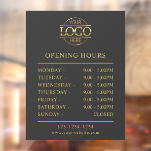 Modern Elegant Grey Gold Business Opening Hours Window Cling