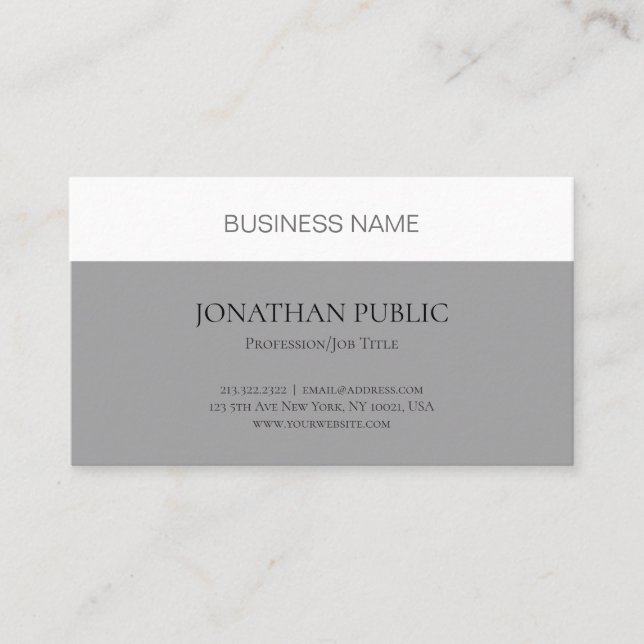 Modern Elegant Grey Minimalist Plain Professional Business Card (Front)