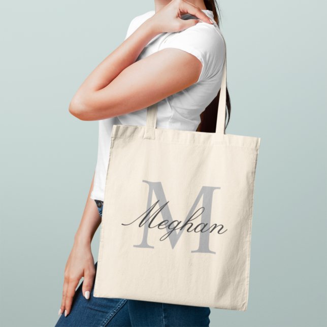 Modern Elegant Grey Monogram Initial Name Tote Bag (Creator Uploaded)