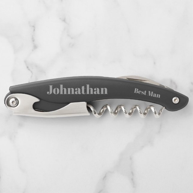 Modern Elegant Grey Name & Custom Text Corkscrew (Front)