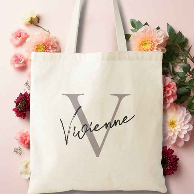Modern Elegant Grey Personalized Monogram Tote Bag (Modern Elegant Grey Personalized Monogram Tote Bag)