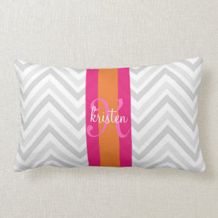Modern Elegant Grey Pink Chevron Personalized Lumbar Pillow