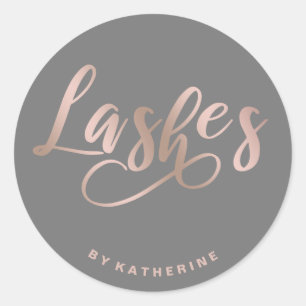 Modern elegant grey & rose gold lashes extension classic round sticker