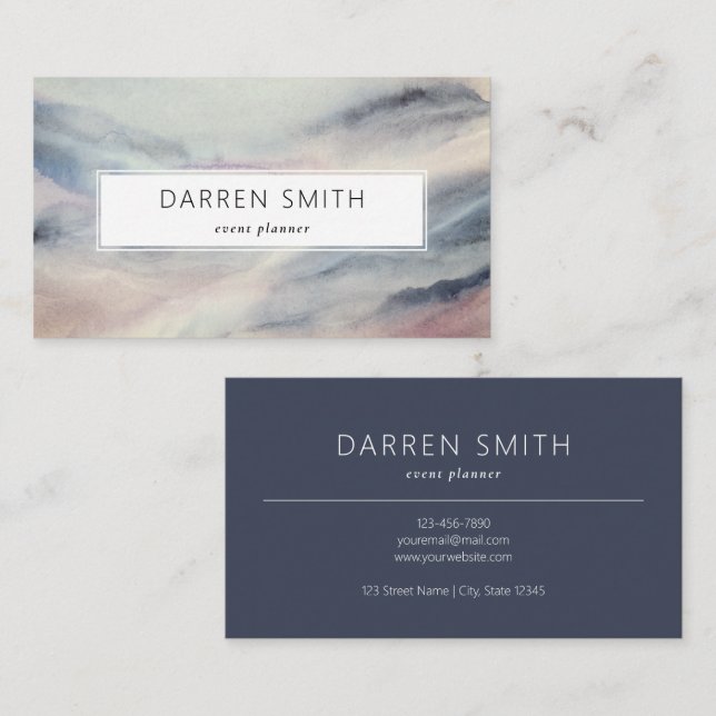 Modern Elegant Grey Watercolor Abstract Wave Business Card (Front/Back)