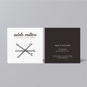 Modern Elegant Grey White Bobby Pins Hairstylist Square Business Card