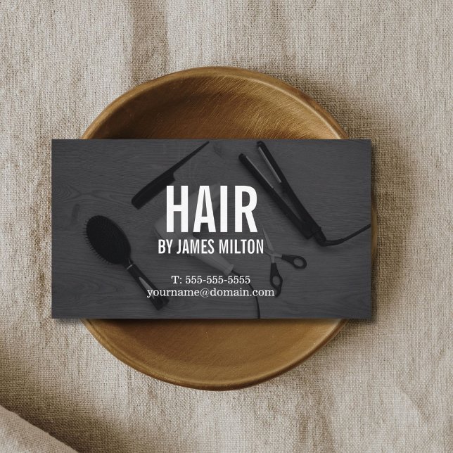 Modern Elegant Grey White Hair Stylist Business Card (Creator Uploaded)