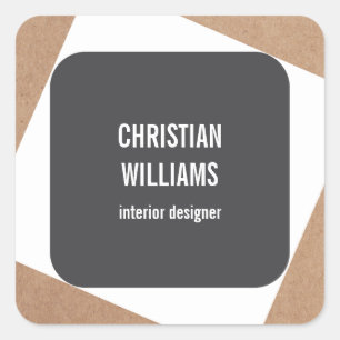 Modern Elegant Grey White Kraft Paper Name Square Sticker