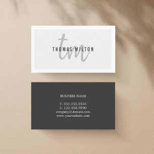 Modern Elegant Grey White Monogram Consultant Business Card