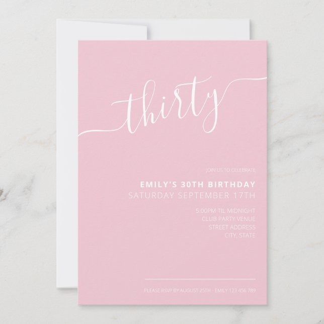 Modern Elegant Hand Lettered Script 30th Birthday Invitation (Front)