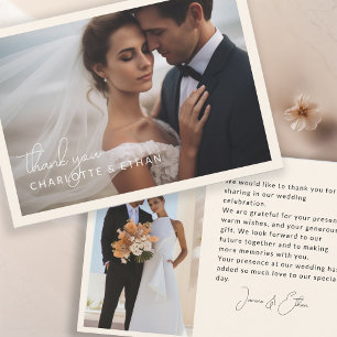 Modern, elegant, handwriting 2 Photos Thank You Card