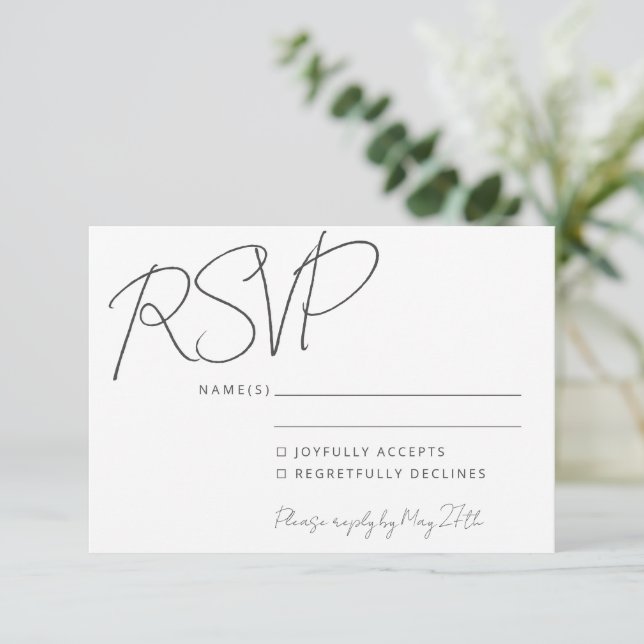 Modern Elegant Handwriting White Wedding RSVP Invitation (Standing Front)
