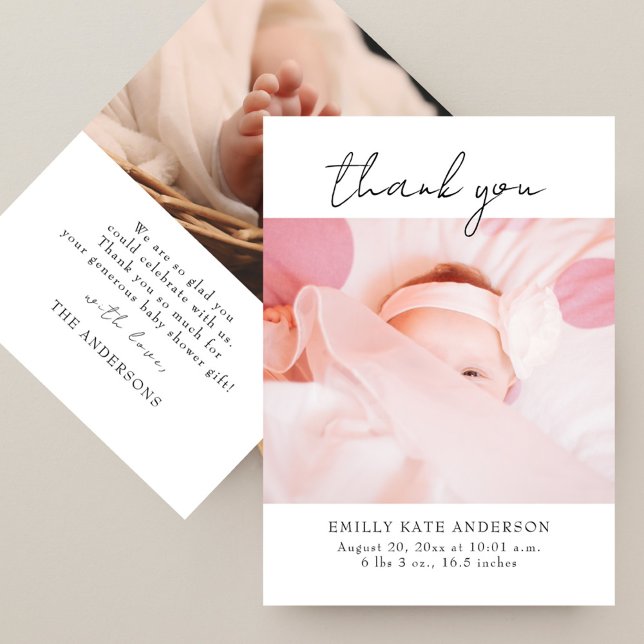 Modern Elegant Handwritten 2 Photos Baby Shower  Thank You Card (Modern Elegant Handwritten 2 Photos Baby Shower Thank You Card)