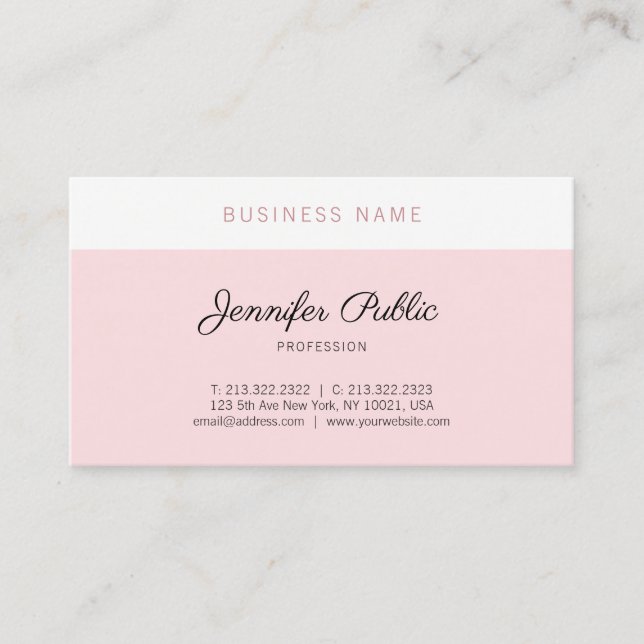 Modern Elegant Handwritten Font Script Pink Luxury Business Card (Front)
