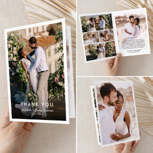 Modern Elegant Handwritten Script 7-Photo Wedding Thank You Card