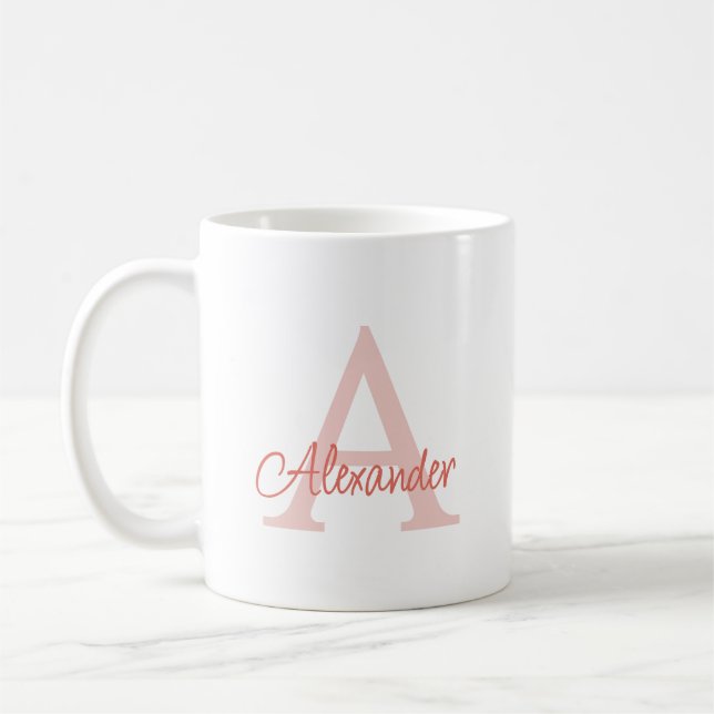 Modern Elegant Handwritten Script Monogram & Name Coffee Mug (Left)