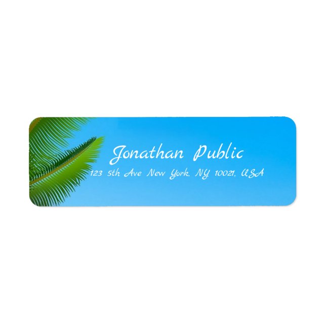 Modern Elegant Handwritten Script Palms Blue Sky (Front)