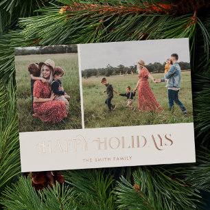 Modern Elegant Happy Holidays 2 Photo Foil Holiday Card