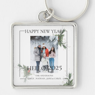 Modern Elegant Hello 2024 Photo Happy New Year Keychain