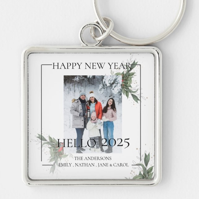 Modern Elegant Hello 2024 Photo Happy New Year Keychain (Front)