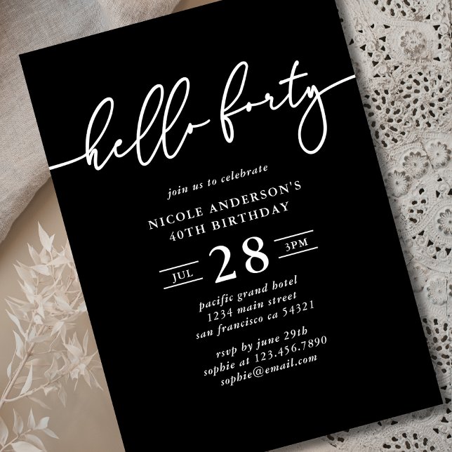  Modern Elegant Hello Forty 40th Photo Birthday Invitation (Creator Uploaded)