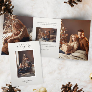 Modern Elegant Holiday Joy Script Photo Tri-Fold Card
