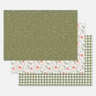 Modern Elegant Holiday Olive Green & Red Gift Wrapping Paper Sheet