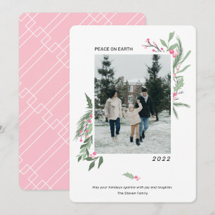 Modern elegant holly berries Christmas photo Holiday Card