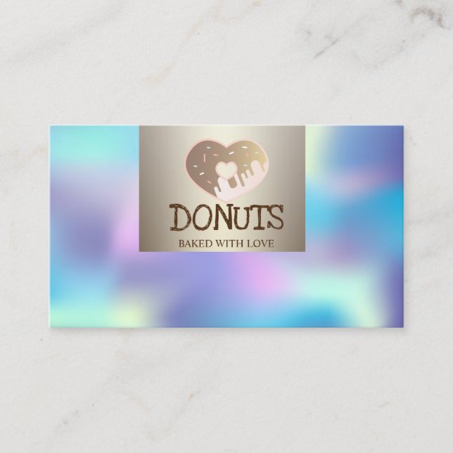 Modern Elegant,Holographic,Doughnuts,Bakery Business Card (Front)