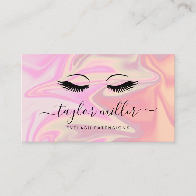 Modern elegant holographic eyelash extensions business card (Front)