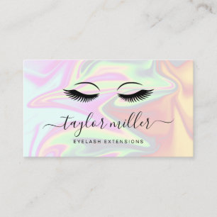 Modern elegant holographic eyelash extensions business card