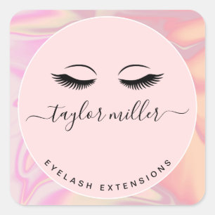 Modern elegant holographic eyelash extensions square sticker