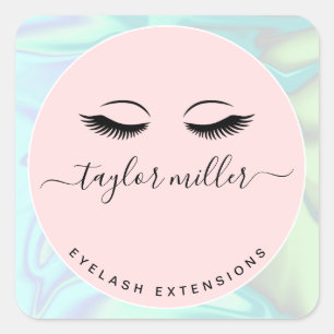 Modern elegant holographic eyelash extensions square sticker