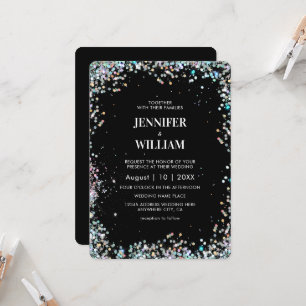 Modern Elegant Holographic Glitter Black Wedding Invitation
