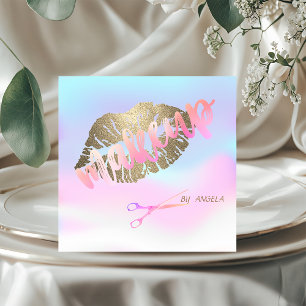 Modern Elegant Holographic Glittery Lips,Scissors Square Business Card
