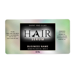 Modern elegant  holographic HAIR serum label