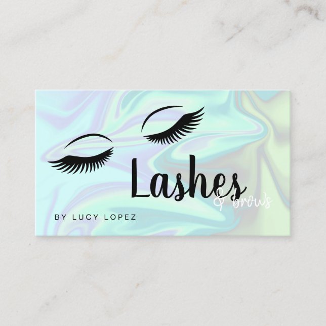 Modern elegant holographic lashes & brows business card (Front)
