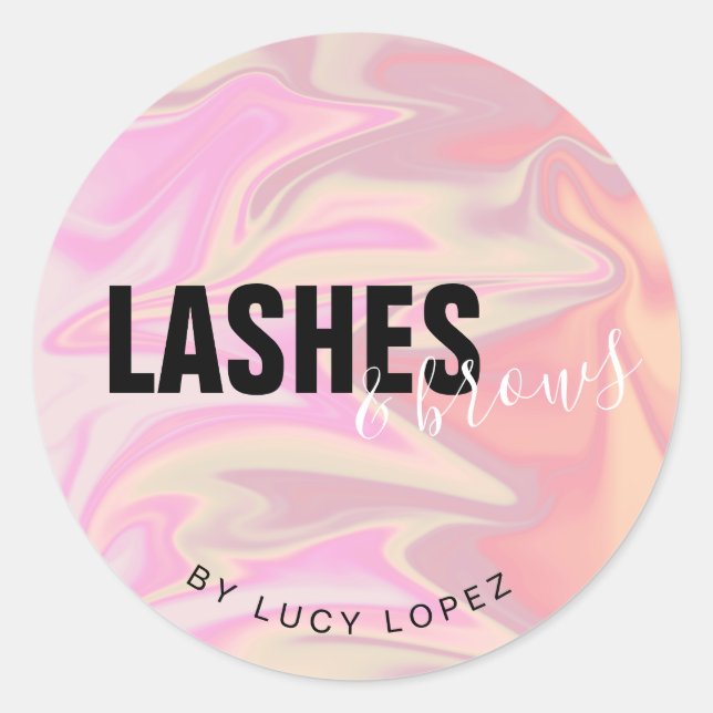 Modern elegant holographic lashes & brows classic round sticker (Front)