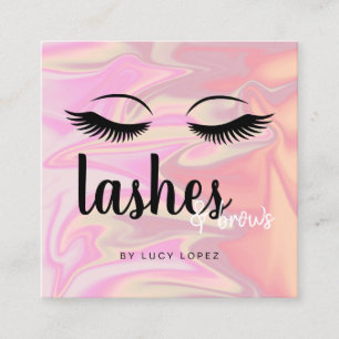 Modern elegant holographic lashes & brows square business card