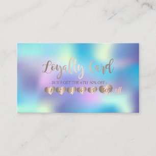 Modern Elegant Holographic, Rose Gold Hearts Loyalty Card