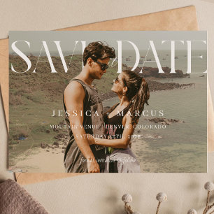 Modern Elegant Horizontal Script Wedding Photo Save The Date