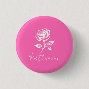 Modern Elegant Hot Pink And Rose Custom Name 1 Inch Round Button