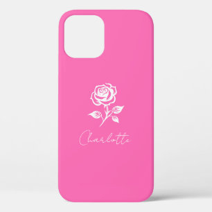 Modern Elegant Hot Pink And Rose Custom Name iPhone 12 Case