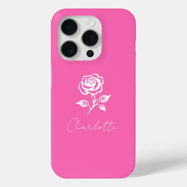Modern Elegant Hot Pink And Rose Custom Name Case-Mate iPhone Case (Back)